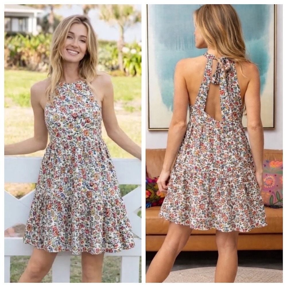 Natural Life Halter Neck Tiered Mini Dress Womens‎ Sz M Multicolor Floral